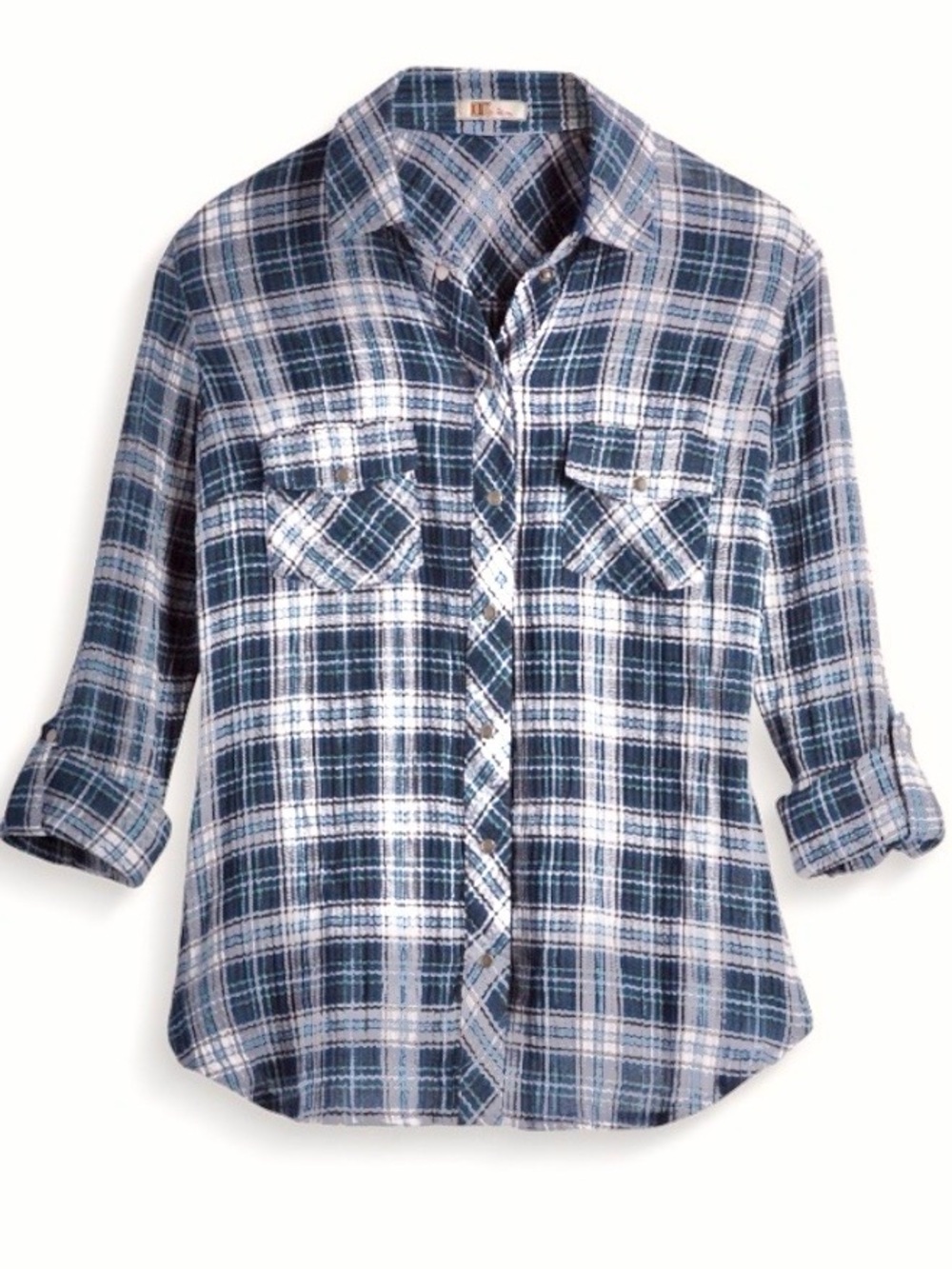 100% Cotton Kut From The Cloth Boylen Flap Pocket Button Down Blue Plaid Shirt